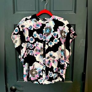 DKNY multi color floral top blouse